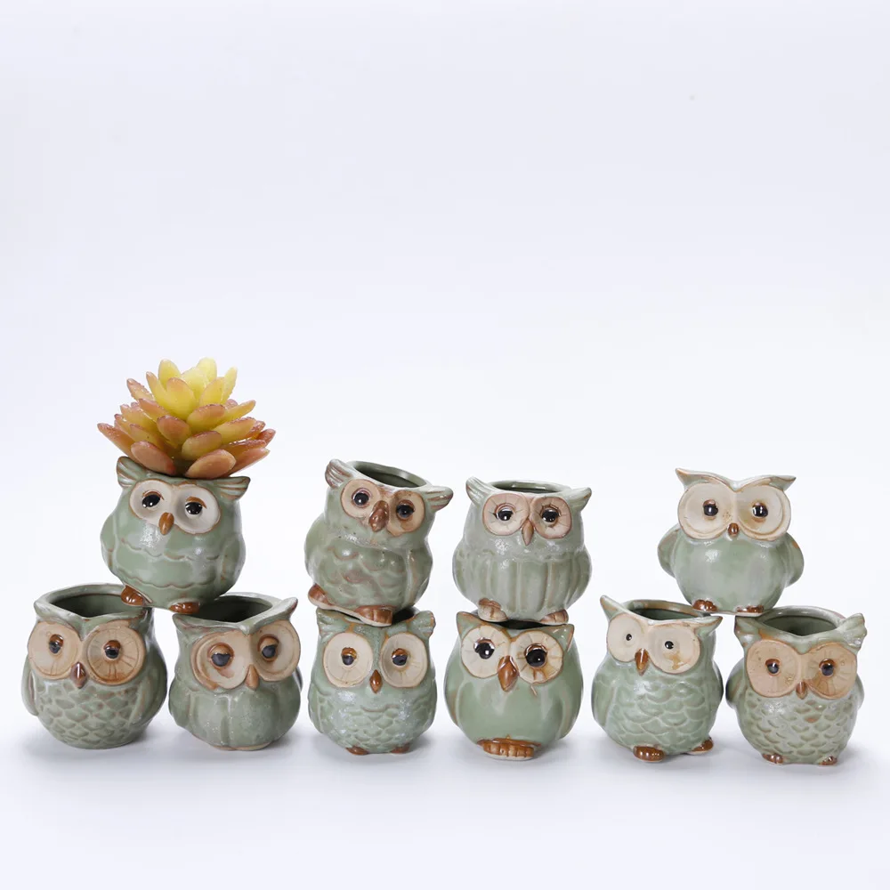 

10 Pcs/Set Creative Ceramic Owl Shape Mini Flower Pots ceramic pot flower farmhouse home decor succulents plants