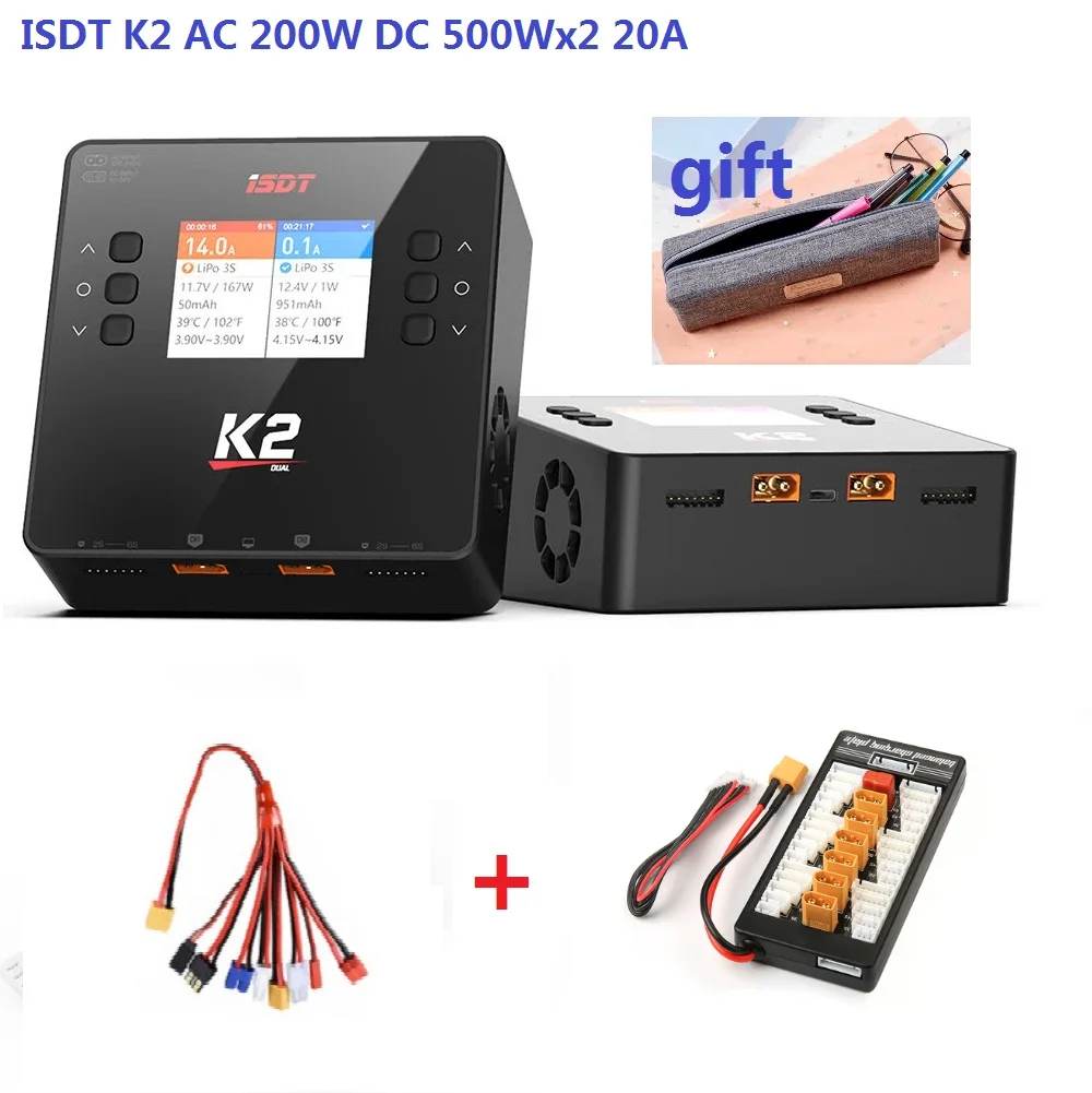 ISDT K2 AC 200 Вт DC 500Wx2 20A Двухканальное балансирующее зарядное устройство Lipo Dis для