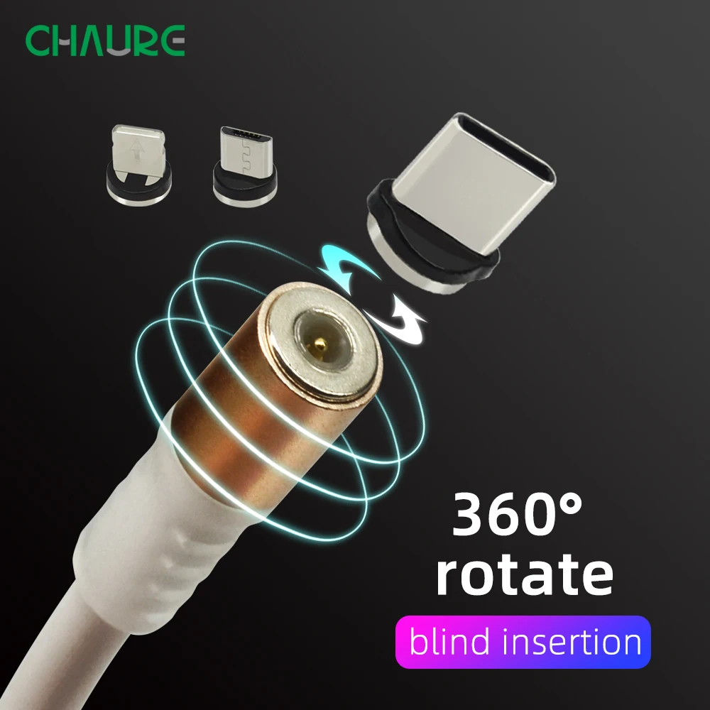Магнитный зарядный usb-кабель CHAURE type C, светящийся провод для передачи данных Micro USB для Iphone, голосовое управление, светодиодный usb-кабель