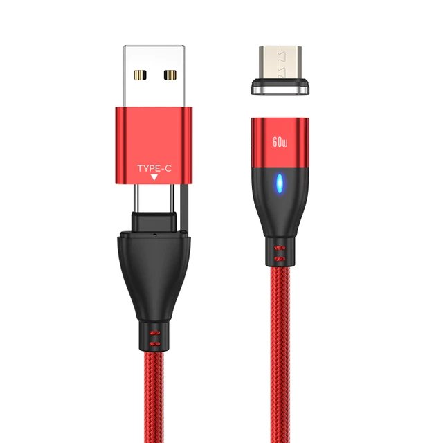AUFU 6 in 1 60W PD Fast Charger Cable USB C To Type C Micro Magnetic Data Cables for iPhone Charging Wire for Macbook laptop for Micro Red