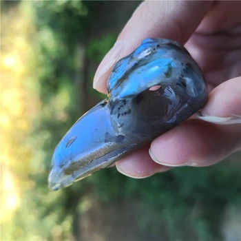 

7cm Natural quartz crystal labradorite Carved crystal crow beak skull witchcraft healing Halloween gift