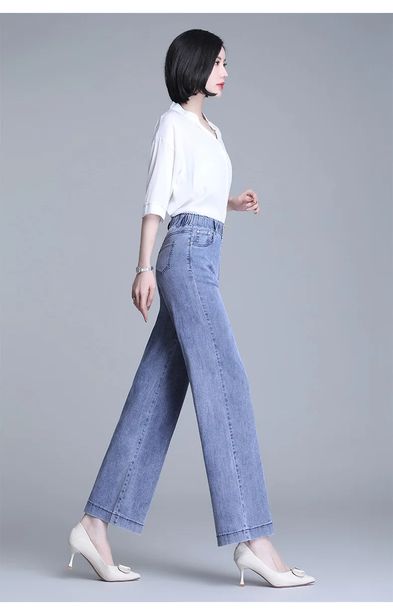 ksubi jeans Free Shipping 2021 Women's Summer New High-Waist Straight-Leg Jeans Thin Loose Elastic Waist Drape Wide-Leg Ankle-Length Pants ariat jeans