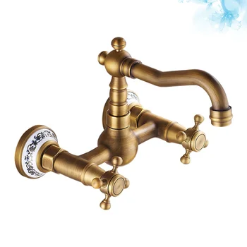 

1PC Copper Bathroom Sink Tap Basin Faucet Antique Dual Handle Sink Tap Home Hot Cold Water Tap