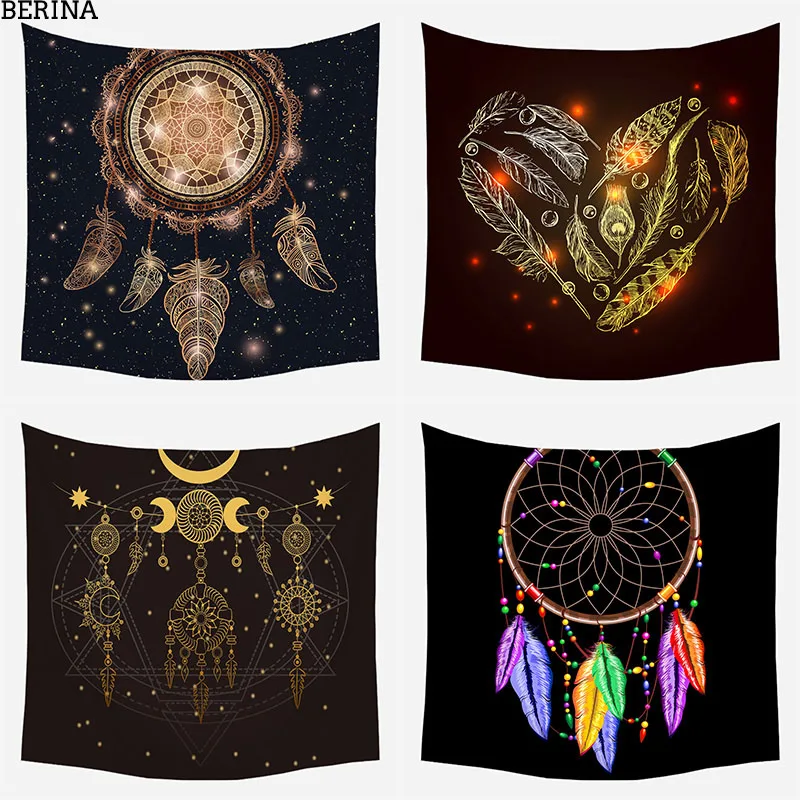 

Wall Hanging Tapestry Hippie Colored Feather Bedroom Psychedelics Polyester Moon Pendant Chakra Tapestries Bohemian Decoration