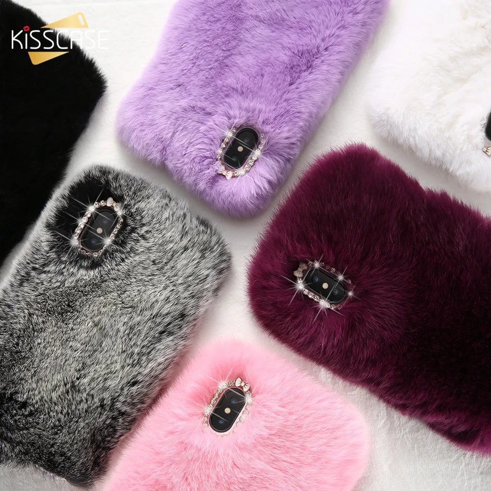 

KISSCASE Warm Fur Plush Phone Case For iPhone 11 Pro Max 7 8 6 6S Plus X XS Cute Furry fluffy Fur Cases For iphone 5 5S SE Cover