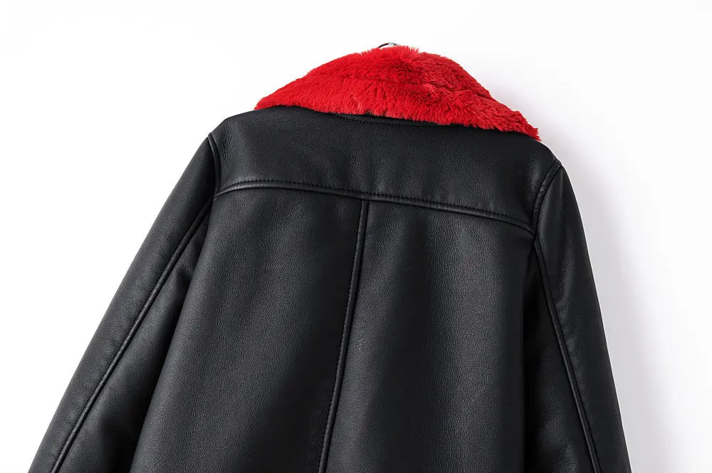 Yuxinfeng, женская зимняя кожаная куртка, длинный рукав, толстая, теплая, искусственный мех, искусственная кожа, овчина, пальто для девушек, мотоциклетные, байкерские пальто