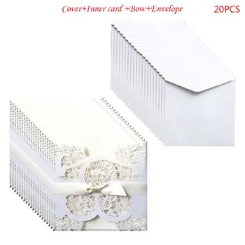 

20 Pcs European Style Wedding Invitation Card with Bow Envelope Kit Party Supply H4GD