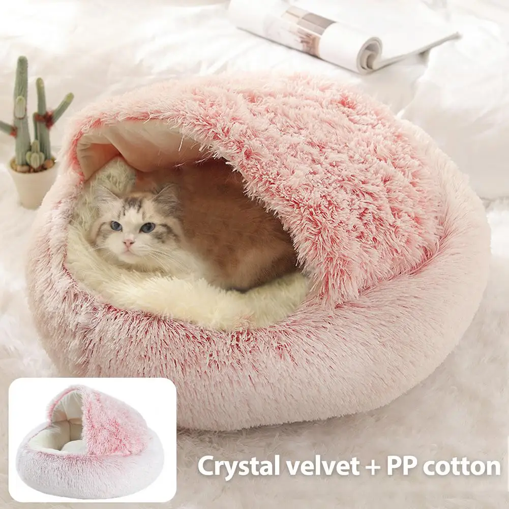 

Cat Dog Cave Calming Bed Semi-enclosed Comfortable Warming With Cover For Indoor Small Dogs Round Self Pet Nest