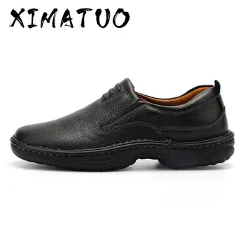 

2020 New Men Casual Shoes Cow Leather Men Flats Loafers Brand Men Leather Shoes Black Men Footwear Size 40-45
