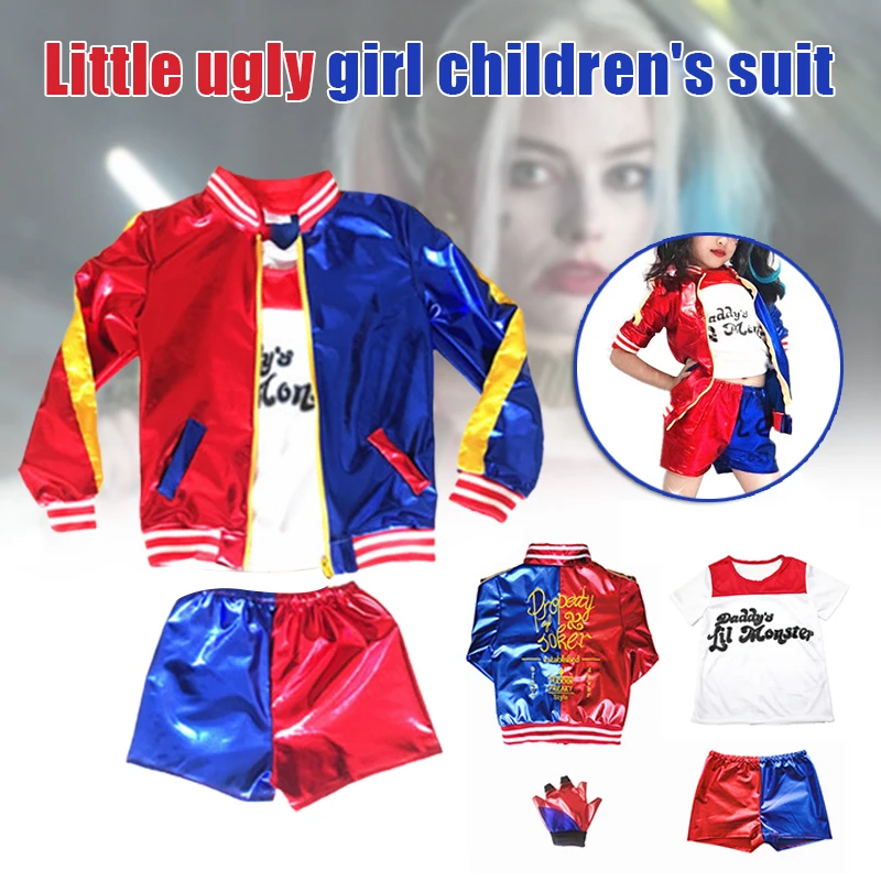 Костюмы Harley косплей самоубийца Harleen Quinzel Kids Girls Quinn отряд футболок жакет Джокера