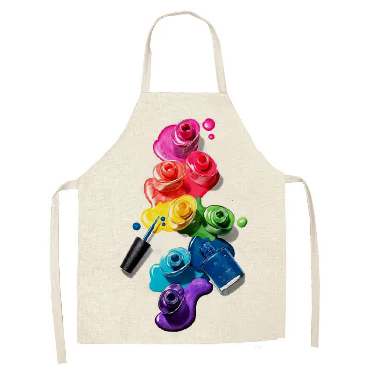 1Pcs Kitchen Apron Colorful Nail Polish women Printed Sleeveless Cotton Linen Aprons for Men Women Home Cleaning Tools 55*68cm