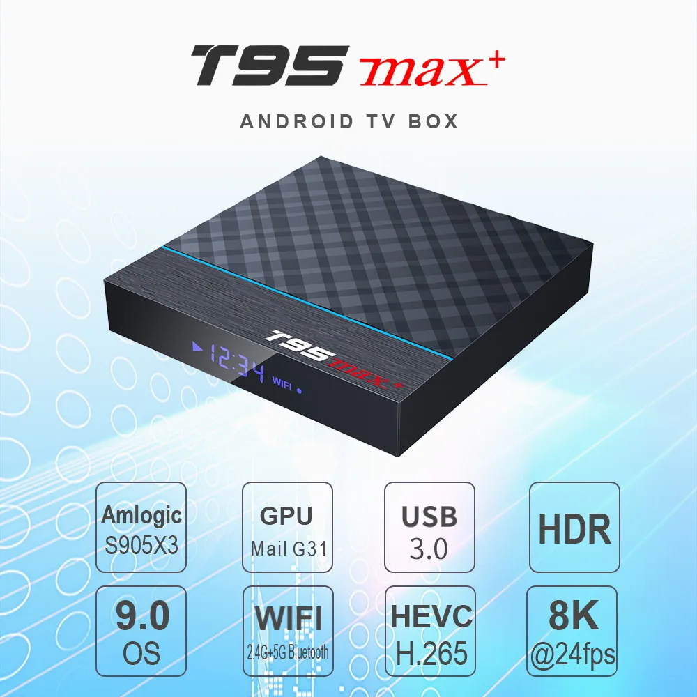 T95 MAX Plus Amlogic S905X3 ТВ приставка Android 9,0 4 Гб 64 Гб Поддержка Dual Wifi 8K 24fps Netflix Youtube медиаплеер 2G 16G 32G