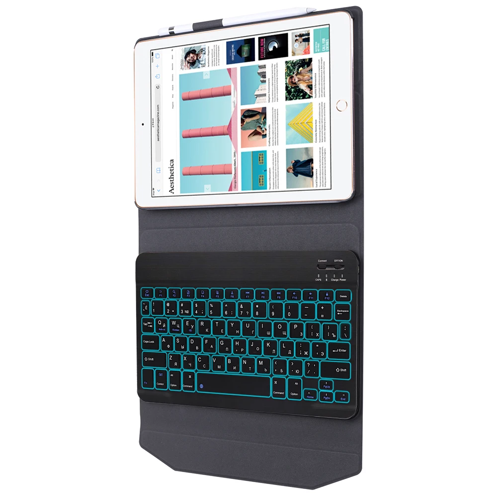 

For Air 1 Air 2 Pro 9.7 inch Tablet 7 Colors Backlit French Bluetooth Keyboard Protective Cover with Leather Case Pen Slot
