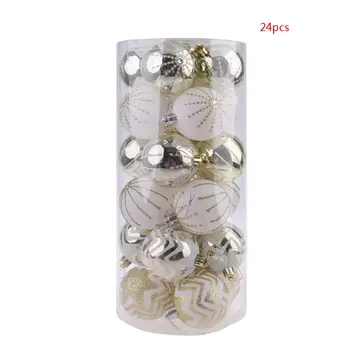 

24Pcs white gold Mixed Christmas Tree Decor Balls Xmas Party Window Home Furnish Christmas Hanging Ball Ornament Decoration