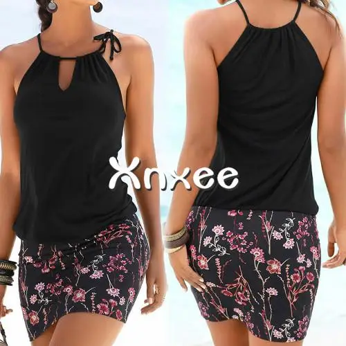 Women Dress Summer 2020 Fashion Women's Dresses Casual Sleeveless Retro Halter Print Beach Mini Dress Beach Dress Fast Shipping