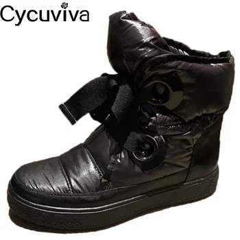 

Winter Boots Women Cross Tied Rain Snow Boots Cozy Flat Platform Round Toe Ankle Booties Wool Plush Warm Shoes Woman