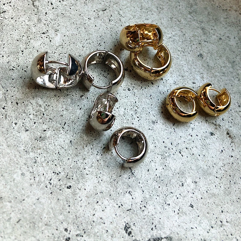 Peri'sBox Золото Серебро Цвет полированное широкое кольцо серьги круг геометрические серьги для женщин минималистичные серьги новые ювелирные изделия