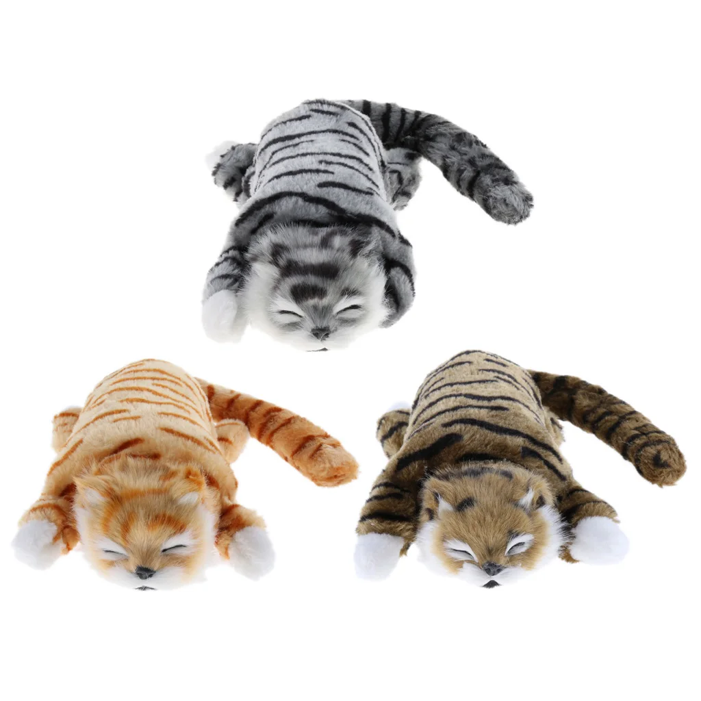 Electric Rolling Wagging Tail Cat Plush Stuffed Animal Pet Model Toy Home Decor