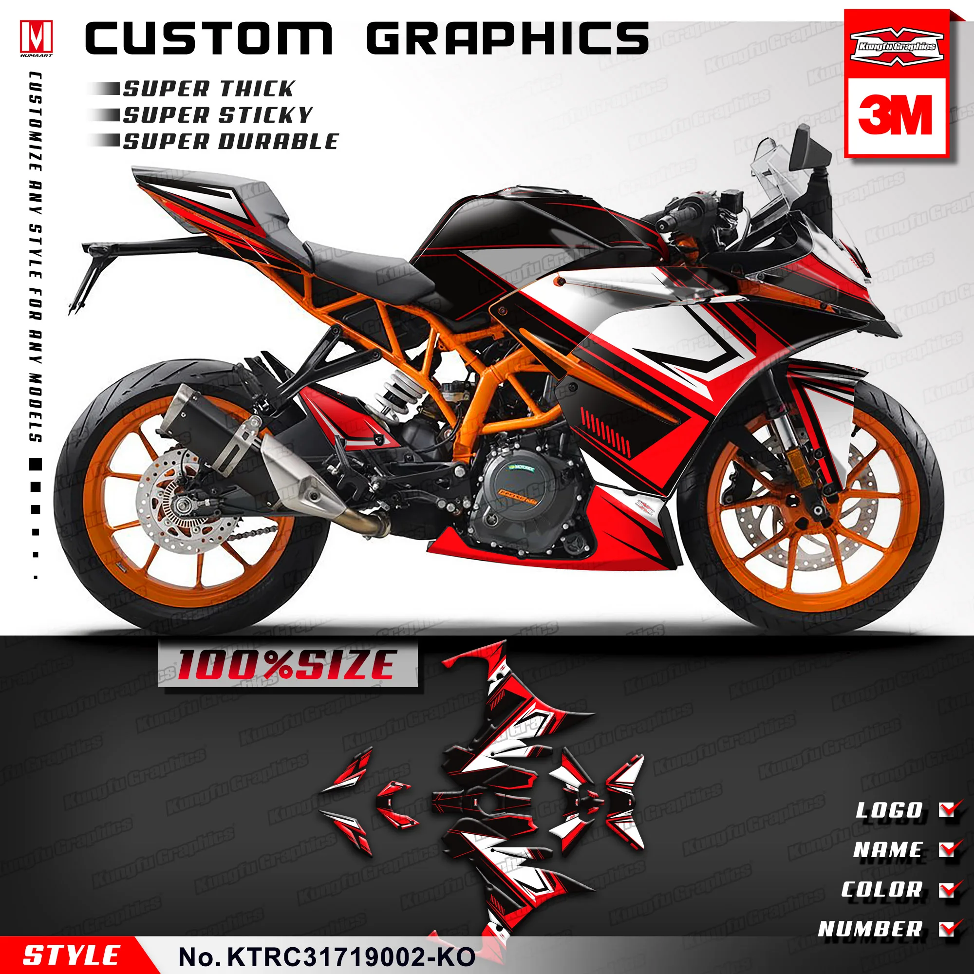 KUNGFU графика полный мотоцикл наклейки на заказ виниловые для KTM RC 250 390 RC250 RC390 2017 2018