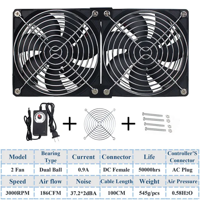 Gdstime 120mm DC 12V 220V Fan Mining Computer Chassis Workstation Radiator 12cm 120mmx25mm High Speed Router Server Cooling Fan 2 Fan Ball 3000RPM