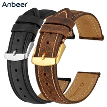 Correa de reloj Anbeer 18mm 20mm 22mm, correa de reloj Retro de cuero genuino, pulsera de repuesto Vintage para hombres y mujeres, hebilla pulida