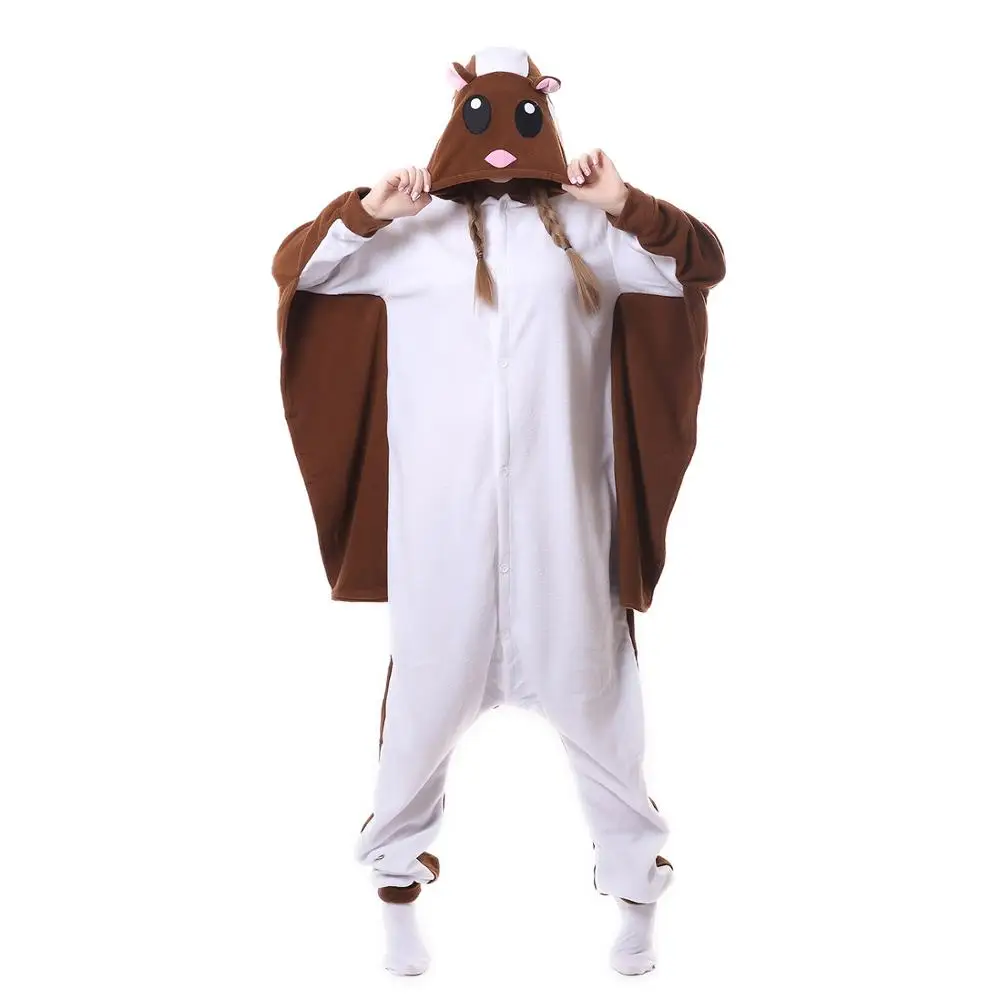 

New Winter Brown Flying Rat Animal Cosplay Costume Onesies for Adults Soft and Warm Pajamas Animal Sleepwear Fleece Full Length