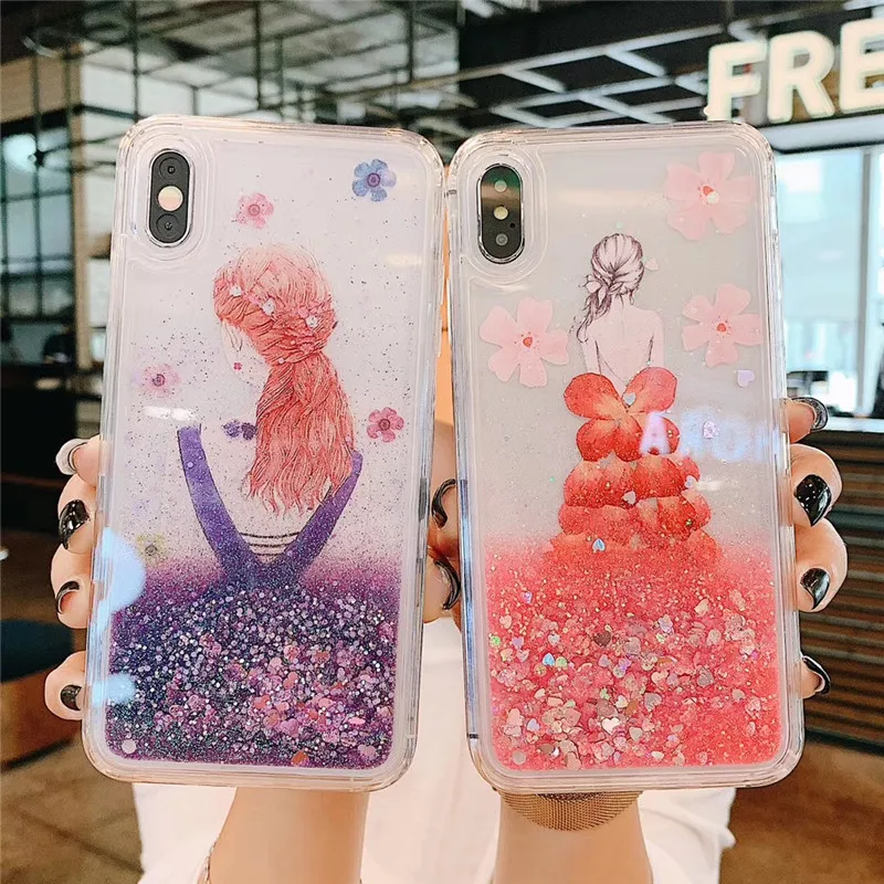 Glitter Quicksand Girl Flower Phone Case For Iphone 11 Pro Max X