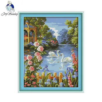 

Joy sunday Scenic style Swan lake Cross stich Design Landscape Embroidery Patterns Wall Painting for Home Decoration