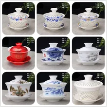 Ручная роспись озеро и горы керамический фарфор гайвань китайский чайный набор кунг-фу чайная посуда Tureen Sancai чайная чашка пуэр чайник