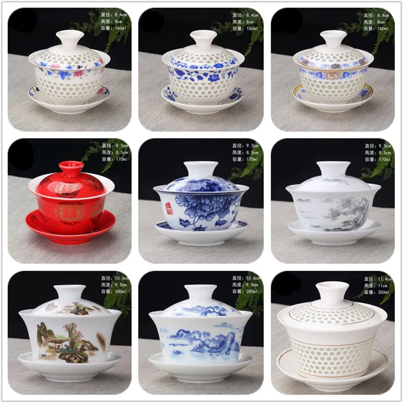 

Hand Painted Lake and Mountains Ceramic Porcelain Gaiwan Chinese Teaset Tea Set Teaware Tureen Sancai Tea Cup Pu'er Kettle
