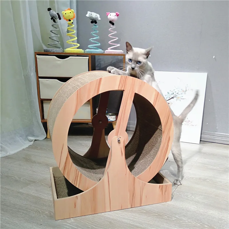 Treadmill Kucing Peliharaan Roda Kayu Penghilang Berat Badan Kucing Papan  Gores Kucing Papan Garuk Kotoran Kucing Kertas Bergelombang