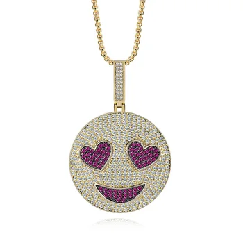 

Fashon Desinger Smiley Pendant Inlaid Cubic Zircon Charming Face Hip Hop Necklace Jewelry For Men Women Gift