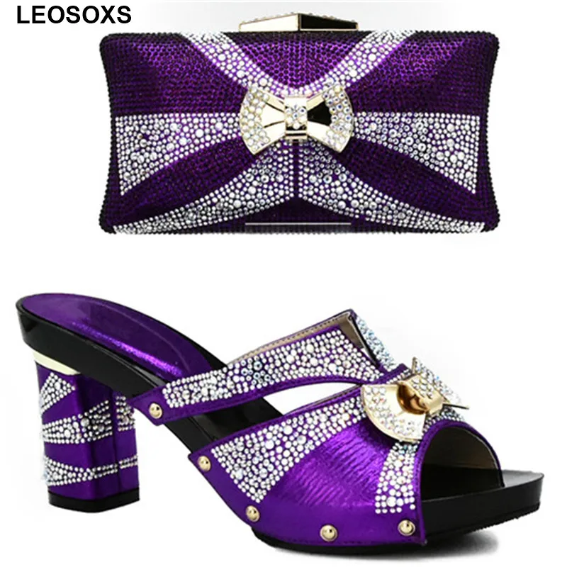

New Arrival Summer High Heeled Shoes for Women Nigerian Women Wedding Shoes and Bag Set Decorated with Rhinestone Party Pumps