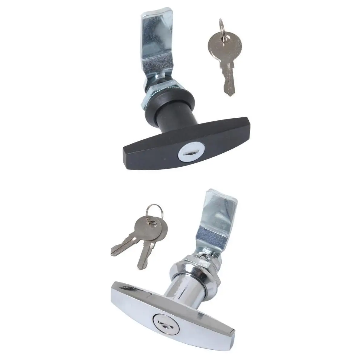 2 Pack Keyed Garage Door Lock T -Handle Assembly for  Trailer Caravan RV Toolbox - Chrome+ Black