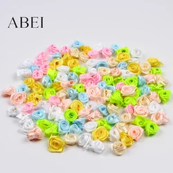 300pcs Multicolor Mini Satin Ribbon Rose Heads for Crafting and Decoration (Mix Light Colors)