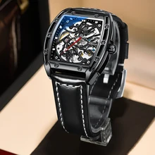 CHENXI Hardlex Reloj de pulsera con forma de Tonneau para hombre, reloj mecánico automático, informal, resistente al agua