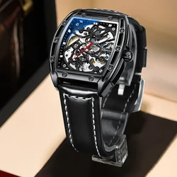 CHENXI Hardlex Reloj de pulsera con forma de Tonneau para hombre, reloj mecánico automático, informal, resistente al agua