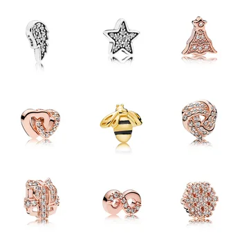 

925 Sterling Silver Beads Rose Gold Honeybee Wing Gift Box For Women Diy LOCKET HANGING CHARM Pandora Charms Bracelets Necklace