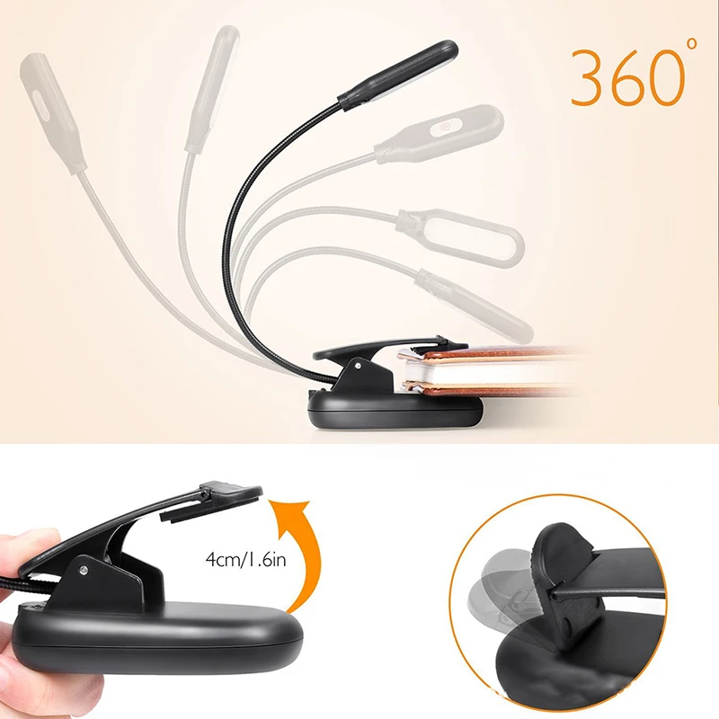 Black Night Light LED Flexible Rechargeable Clip Lamp Book Eye Protection Student Bed USB Reading | Лампы и освещение