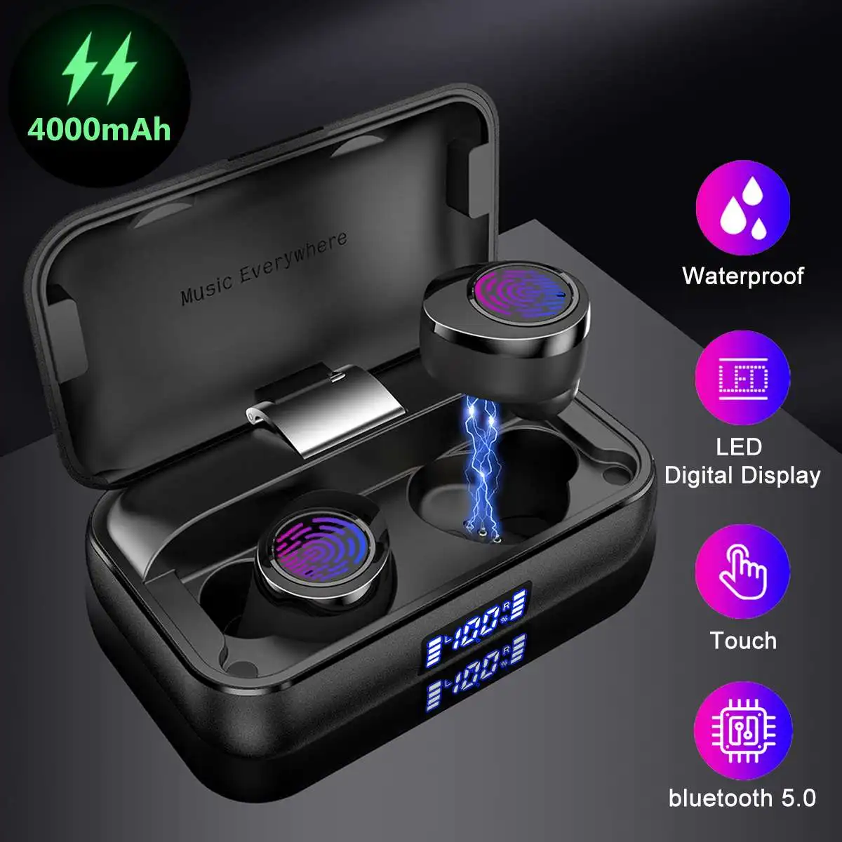 

4000mAh TWS Wireless bluetooth 5.0 Earphone Dual LED Display Sport Waterproof Stereo Earbuds Headset for Phone