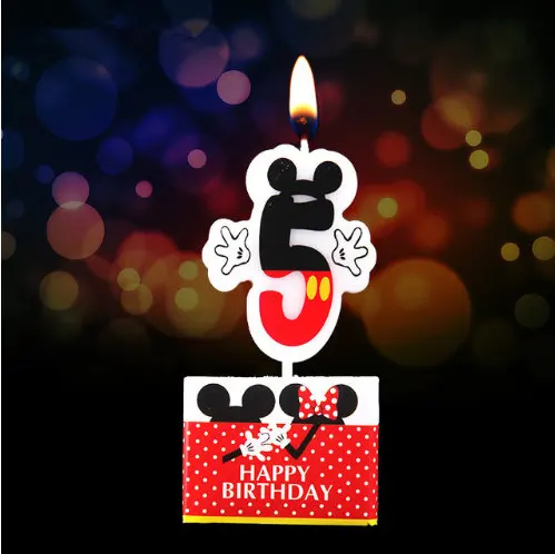 Горячая день рождения мультяшная свеча Микки Минни Маус Свеча для торта номера торта От 0 до 9 лет свеча юбилей Дети День рождения праздничный торт - Цвет: Mickey 5
