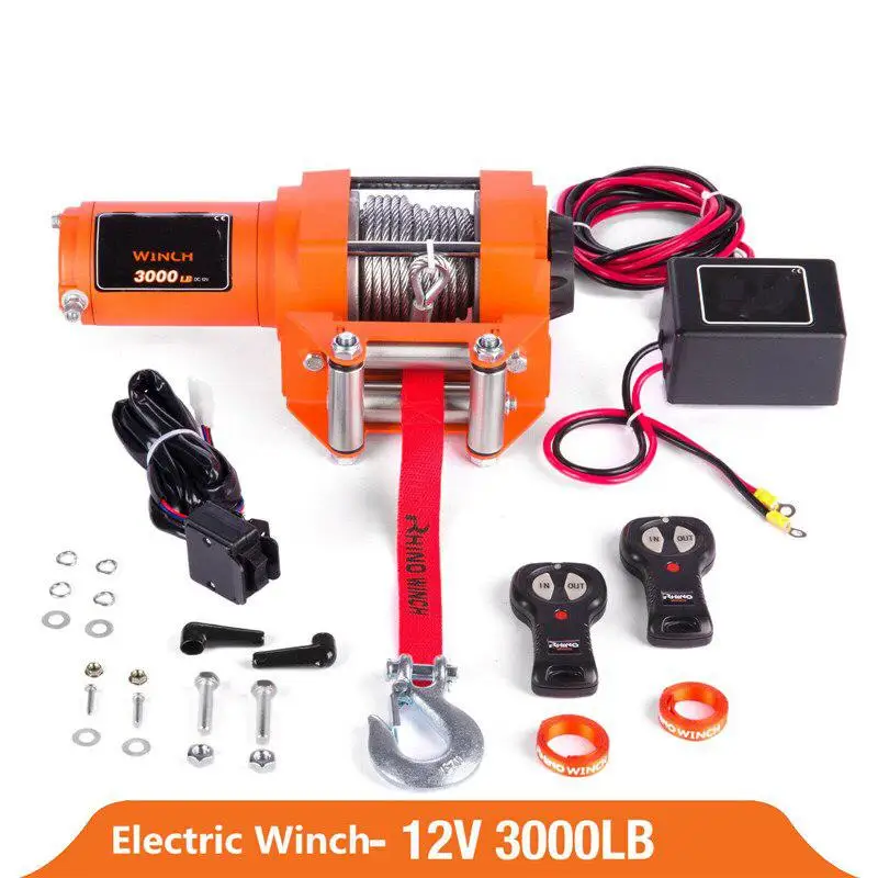 

Universal 12V Electric Winch 3000LB with Wire Rope + Mounting Plate+ Wireless Remote Control Heavy Duty for ATV Trailer Boat