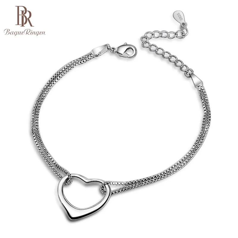

Bague Ringen Simple Silver Bracelet 925 for Women Heart shaped Elegant Sterling Silver 925 Jewelry Female Engagement Accessories