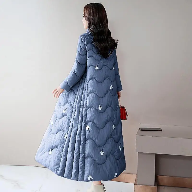 3XL пуховая хлопковая куртка Женская длинная парка на подкладке теплое плотное зимнее пальто Femme Элегантное зимнее женское пальто с вышивкой верхняя одежда Q1855