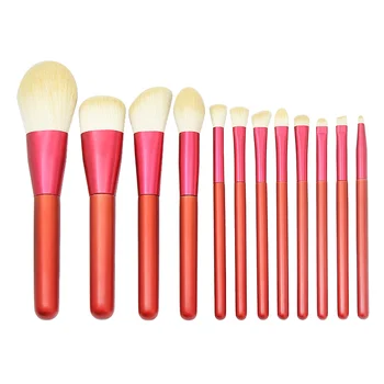 

12Pcs Red Wooden Handle Makeup Brush Set Blending Brush Foundation Brush Eyeshadow Brushes Professional Makeup Brushes