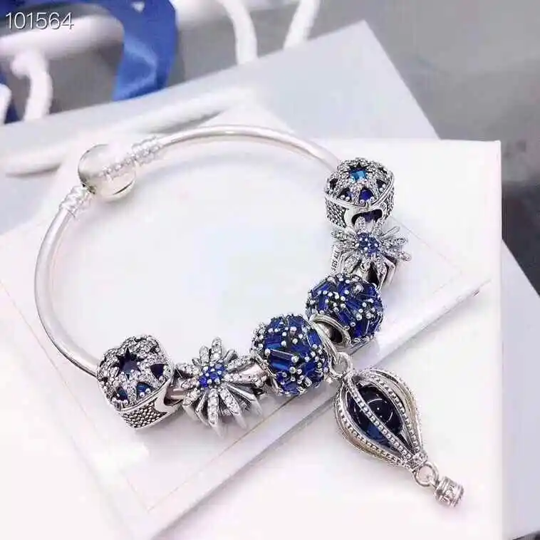 

Kaliyah Shop High Quality 1:1 100% 925 Pure Silver Niche Design Blue Balloon Snowflake Beaded Bracelet Free Shipping