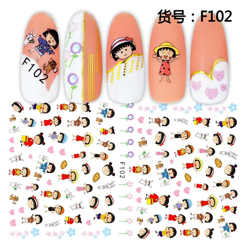 Самоклеющиеся Мультяшные наклейки для ногтей, художественное оформление ногтей, принадлежности для маникюра, инструмент, наклейки для ногтей, милый кот, мышь, Сейлор Мун, дизайн - Цвет: F102