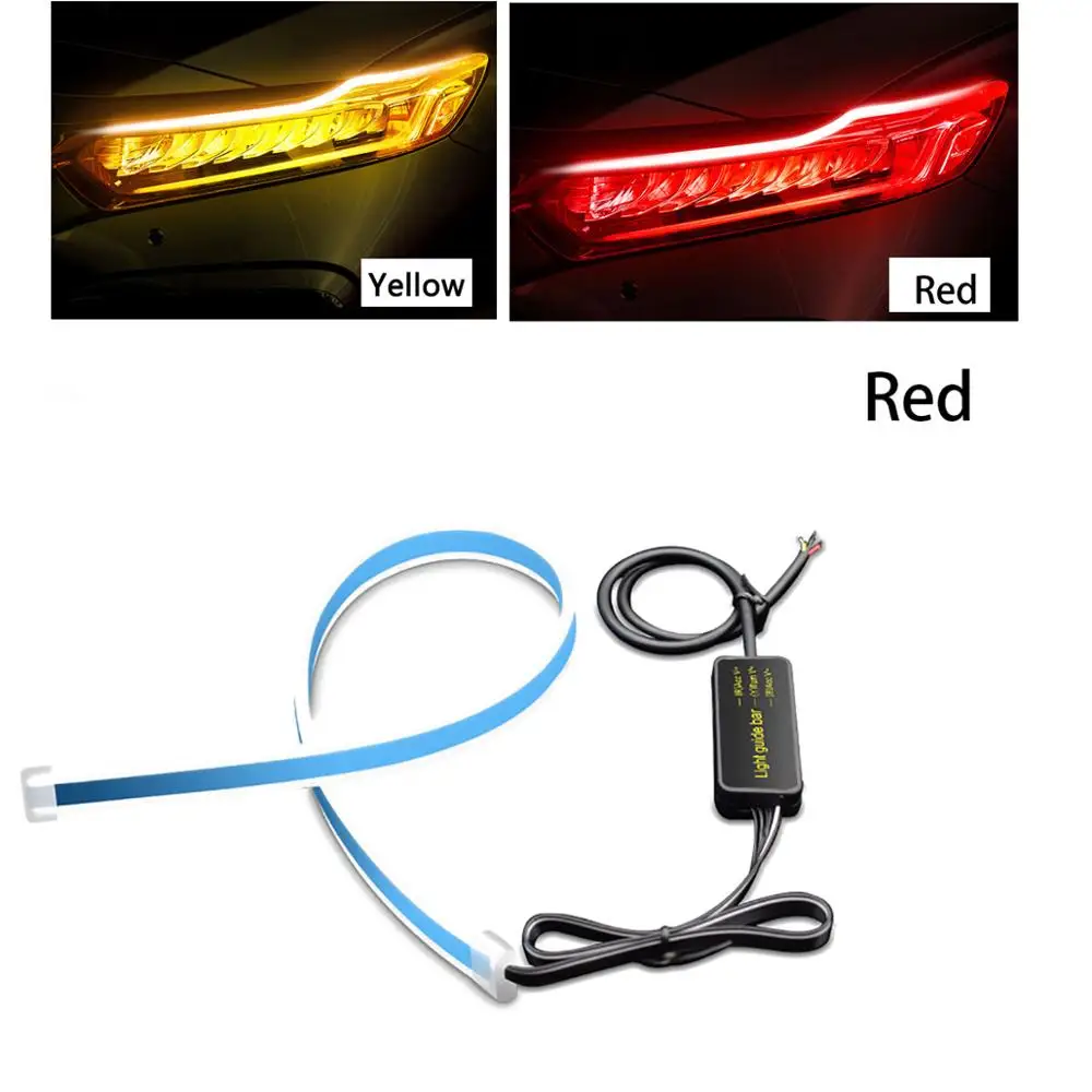 2X ультратонкая Автомобильная DRL светодиодная лента, дневной ходовой светильник, автомобильная Поворотная сигнальная направляющая лента, головной светильник в сборе, DRL полоса - Цвет: Red-Yellow