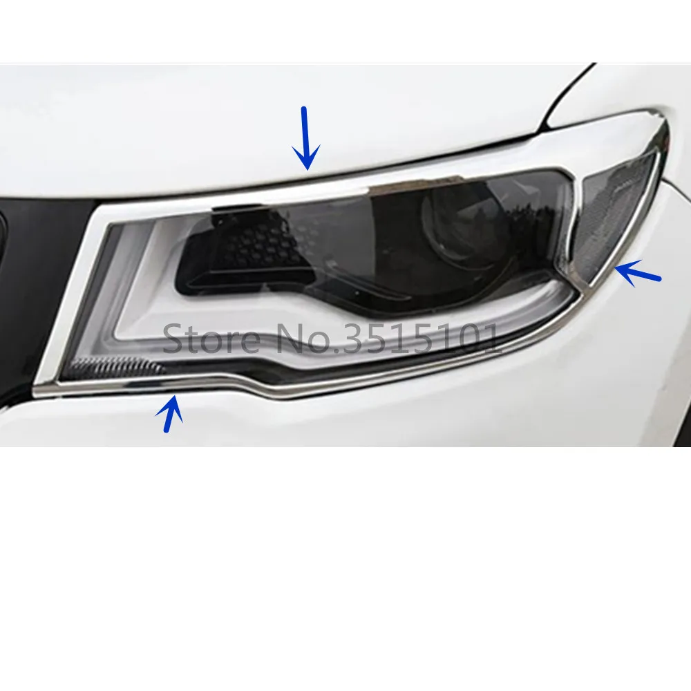 

Car Body Front Head Light Lamp Hood Molding Frame Sticker ABS Chrome Cover Trim 2pcs For Jeep Compass 2017 2018 2019
