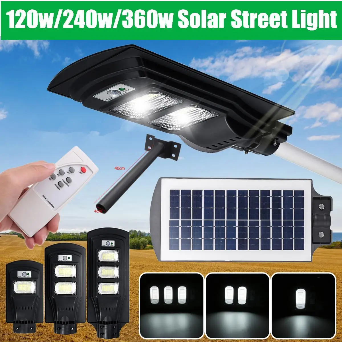 120W/240W/360W Solar LED Street Light Motion Induction Sensor Outdoor Wall Lamp 